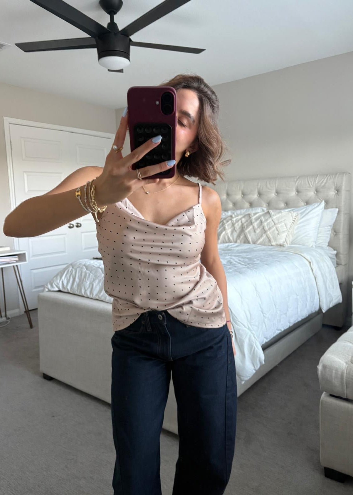 Taupe Top with Black Dots