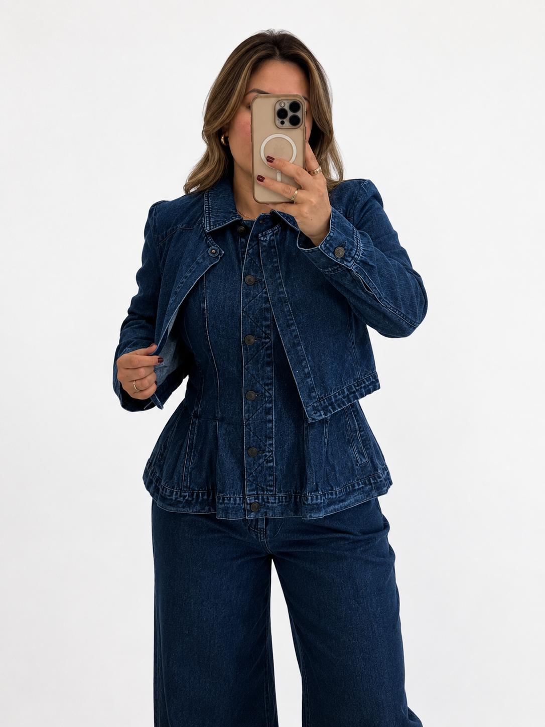Denim Flower Embroidery Top and Jacket