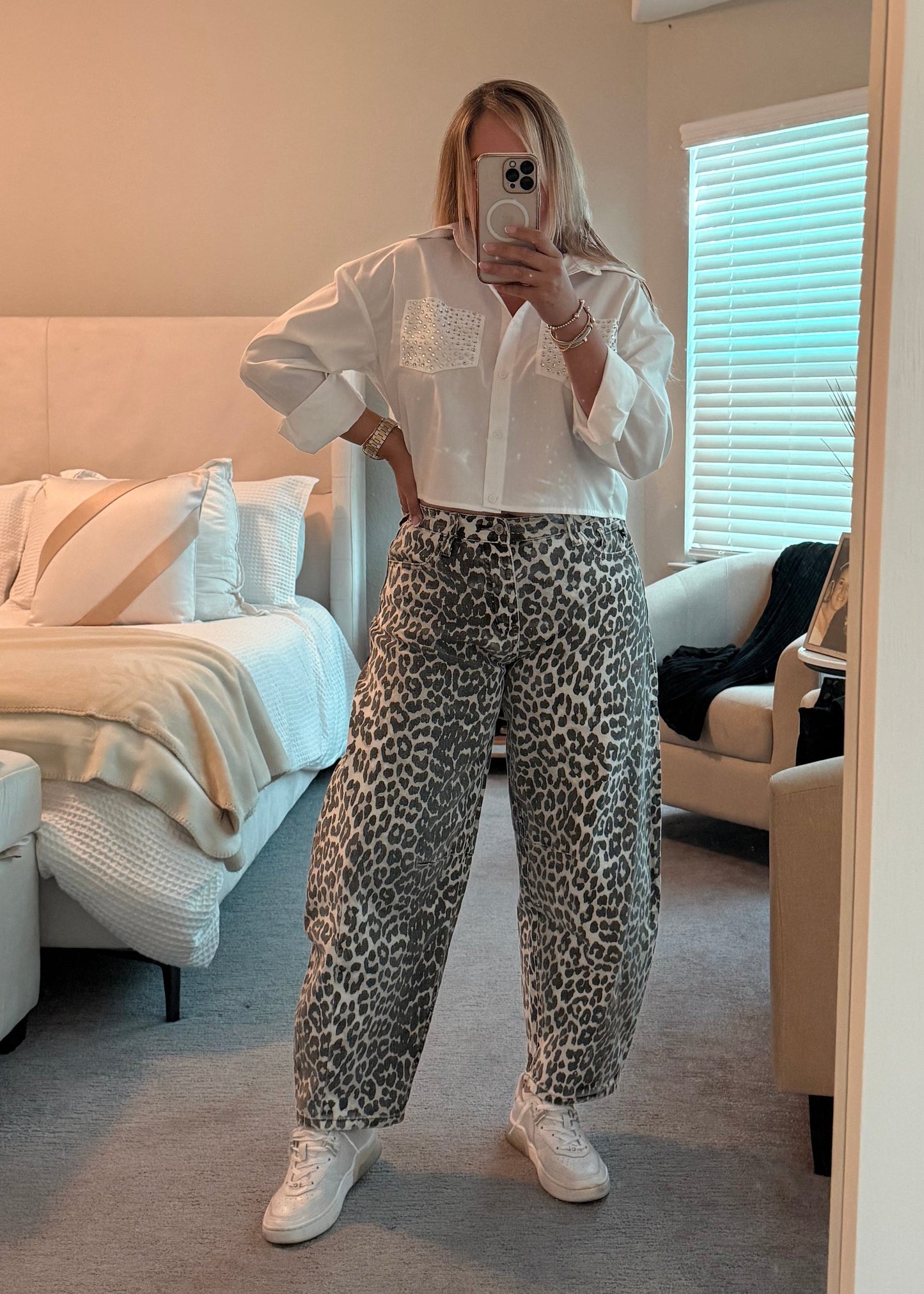 Leopard print pants.