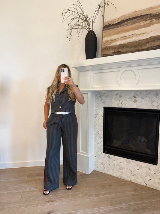 Charcoal & White Vest Pant Set