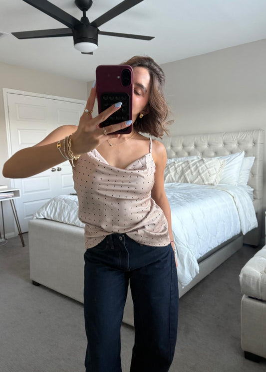 Taupe Top with Black Dots
