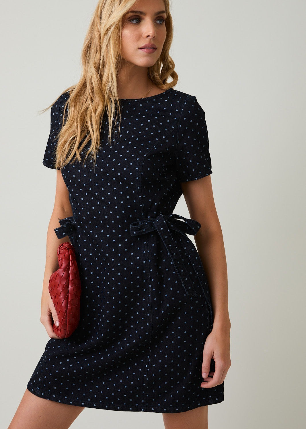 Denim Polka Dot Mini Dress
