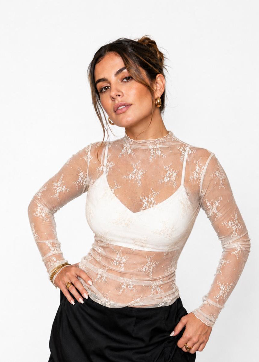White Mesh Lace Top