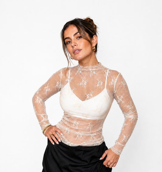 White Mesh Lace Top