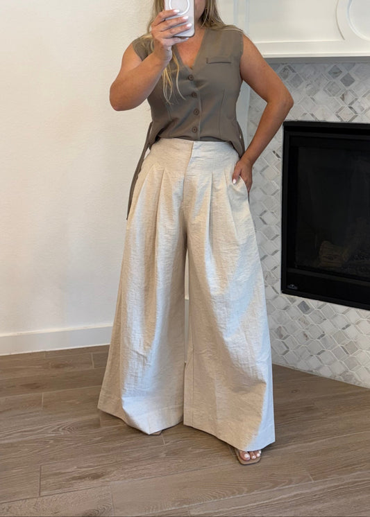 Natural Linen Hight Waist Wide Pant