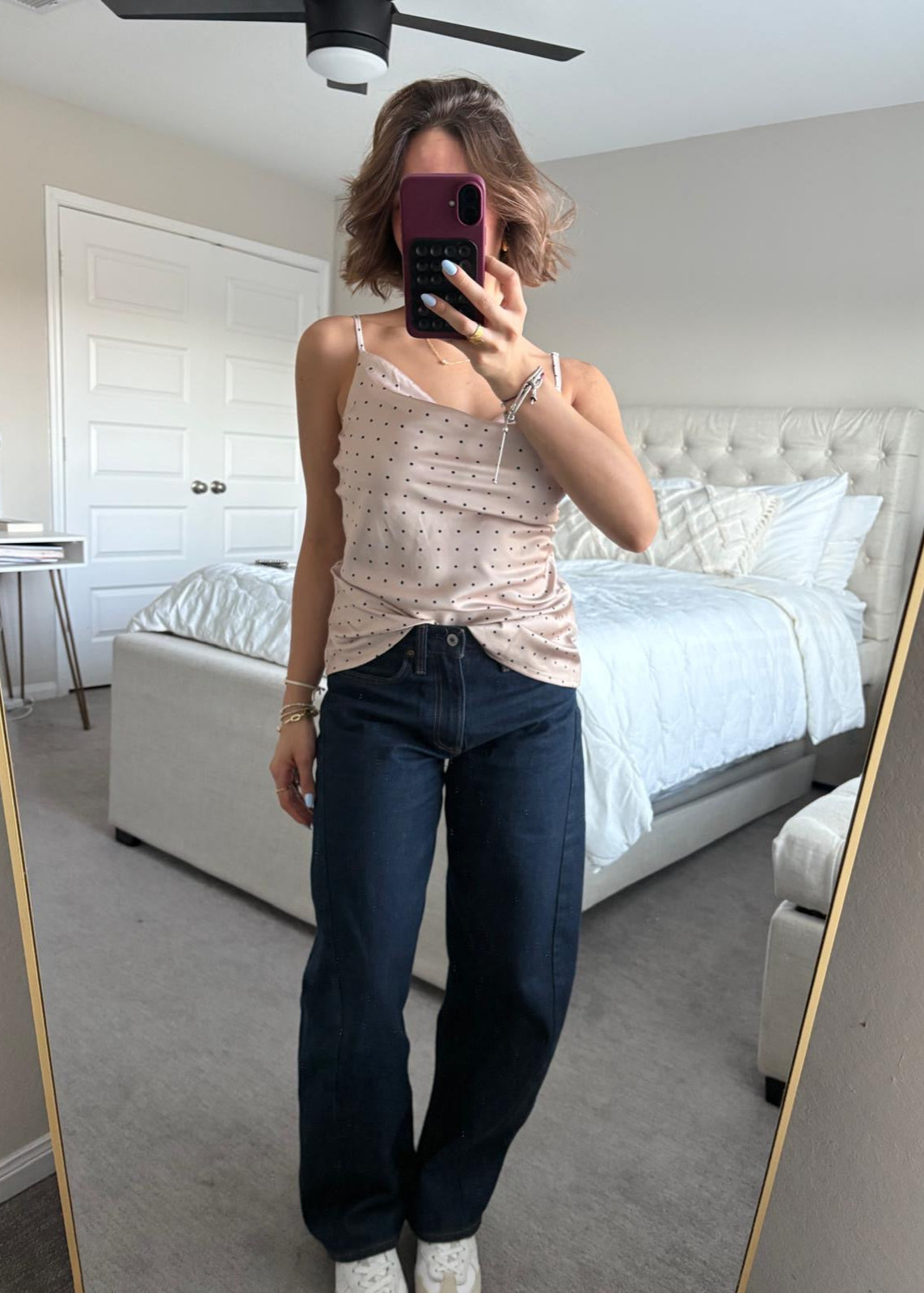 Taupe Top with Black Dots