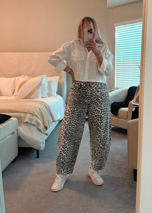 Leopard print pants.